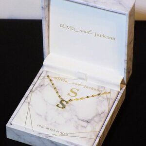 New Olivia and Jackson Fine Silver Plate Initial Letter S Gold Pendant Necklace